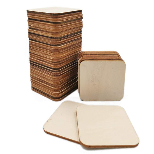 WLIANG 50 Pcs Unfinished Wood Pieces, Natural Blank 4 X 4 Inch Wood Squares, Wooden Square Cutouts Tiles for DIY Crafts Painting, Coasters Engraving, Home Decorations