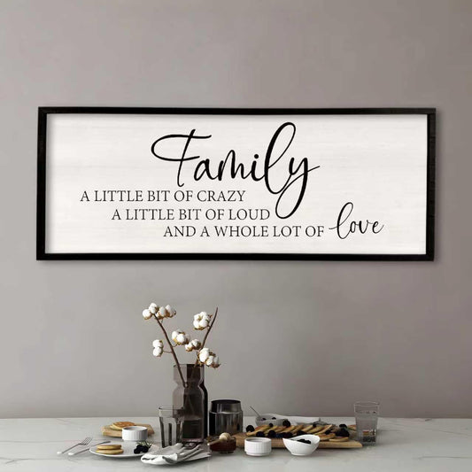 Family A Little Bit Of Crazy Sign Wall Decor 32"×12" Rustic Farmhouse Living Room Large Soild Wood Framed Hallway Hanging Sign Aesthetic Inspirational Quotes Entryway Home Wall Art (Black)