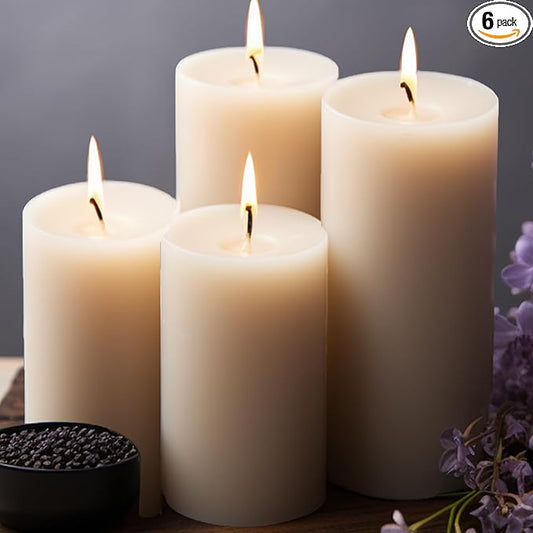 Unscented Ivory Pillar Candles Set of 6-2.8x4 inch - Dripless and Smokeless Large Pillar Candles, 50-Hours Long Burning Time Paraffin Candle for Dinner Table, Christmas and Home Decor