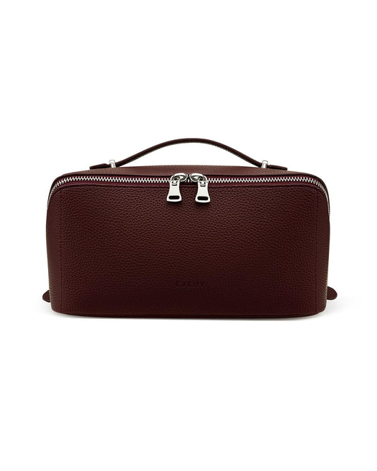 EACHY Travel Makeup Bag, Lychee Leather Large Capacity Cosmetic Bag for Women, Open Flat Toiletry Bag with TPU Brush Compartment, Waterproof Skincare Organizer Travel Essentials
