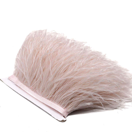 YEQIN 2 Yards Natural & Soft Ostrich Feathers Fringe Trims Ribbon - Used for Dress, Sewing Decoration, Craft Clothing, Boots, Wedding Decoration, DIY, Etc (beige)