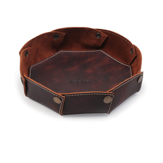 Londo Genuine Leather Round Tray Organizer - Practical Storage Box for Wallets, Watches, Keys, Coins, Cell Phones and Office Equipment