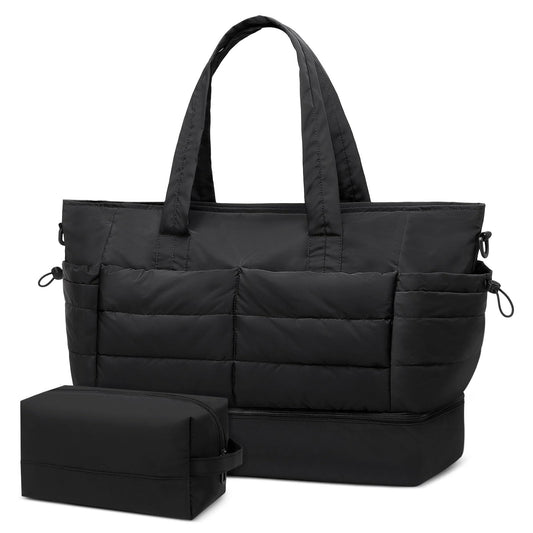 SUIKIHUM 50L Travel Duffel Bag for Women, Weekender Travel Bag with Shoe Compartment & Toiletry Bag, Overnight Carry On Bag for Gym Trip, Black
