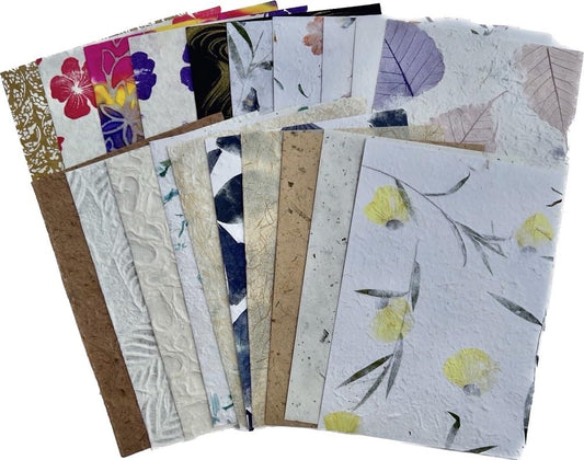 Handmade Mulberry Paper Sheets Thick A4 Variety Textured Patterns for Painting, Writing, Decorative Card Making DIY Craft, 20pcs