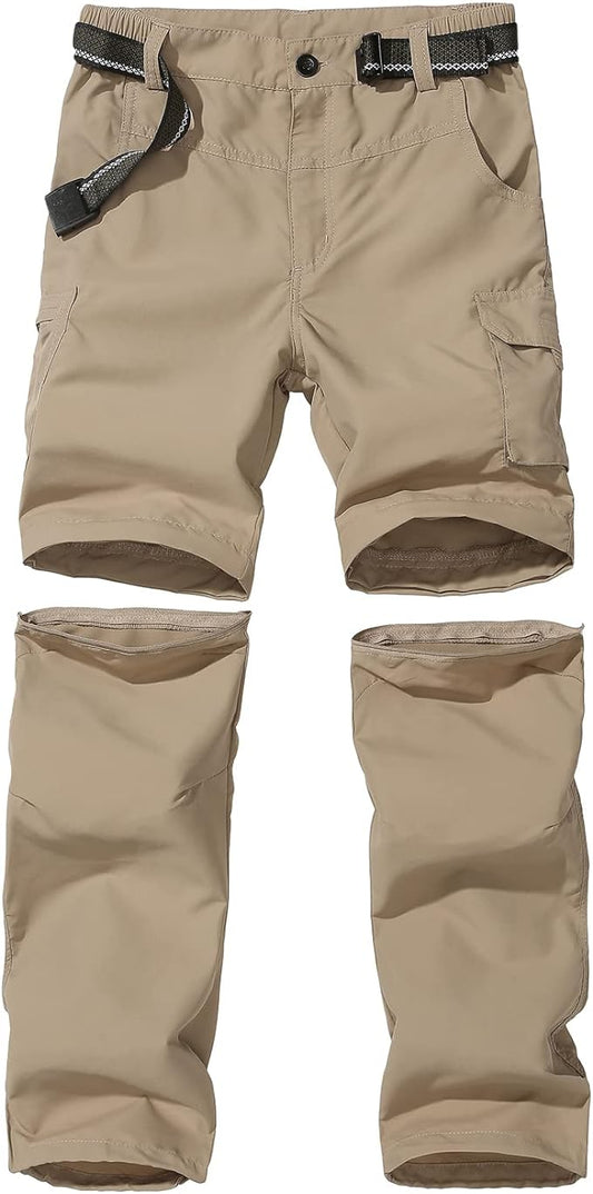 Boy’s Convertible Hiking Pants Lightweight Quick Dry Zip Off Pants for Kids Youth Outdoor UPF 50+ Casual Cargo Trousers