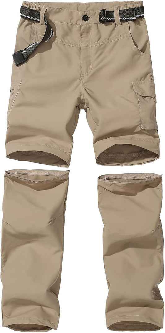 Boy’s Convertible Hiking Pants Lightweight Quick Dry Zip Off Pants for Kids Youth Outdoor UPF 50+ Casual Cargo Trousers