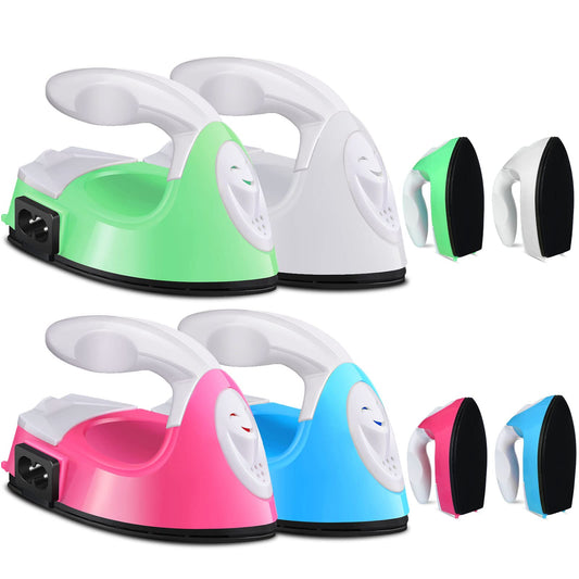 Zhehao 4 Pcs Mini Craft Iron Small Heat Press 3.39 x 2.36 x 2.56 Portable Heat Transfer Machine with Charging Base Accessories DIY Clothe Bead Patch Bag Hat Vinyl(Rose Red, Green, Blue, White)