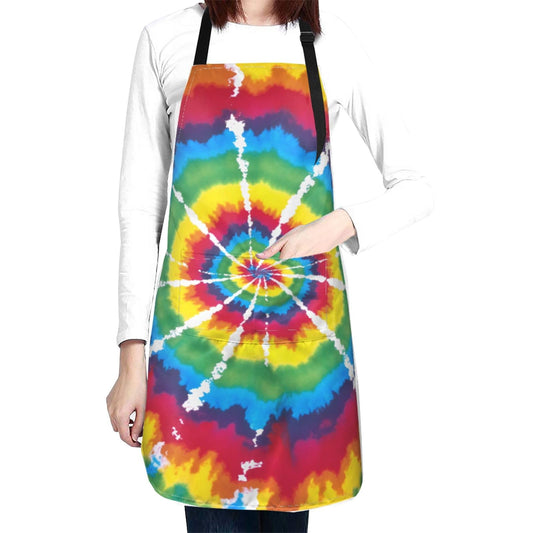 Abucaky Rainbow Tie Dye Waterproof Apron For Adults Colorful Tie-Dye Chef Bib With 2 Pockets For Kitchen Bbq Crafting Drawing