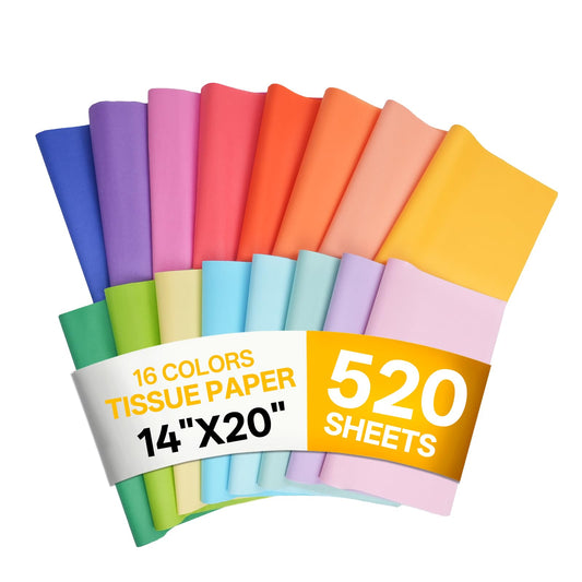 BEZNH Colored Tissue Paper 14 x 20 in 520 Sheets,16 Assorted Colors 8.2 LB Gift Wrapping Bulk Tissue Paper for Gift Bags, Packaging, Crafts, Holiday, Christmas, Birthday and Party Decor