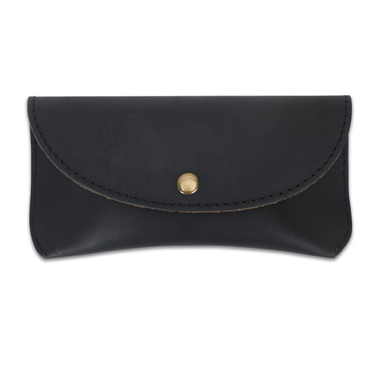 CestAntiQ Leather Eyeglass Case Genuine Leather Sunglasses Case Eyewear Pouch Glasses Sleeve Slim Unisex Eyeglass Holder (Black)