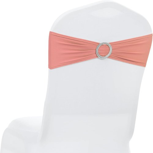 MDS Spandex Chair Sashes - Premium Stretch Covers with Buckle Slider for Weddings & Events | Coral Peach, Set of 50