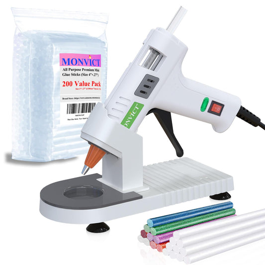 MONVICT MC-808 Hot Glue Gun Kit with Pack of 230 Mini Hot Glue Sticks, Suction Cups Stand & Anti Stick Silicone Mat, On/Off Switch Design for DIY, Crafts, Home School Project…
