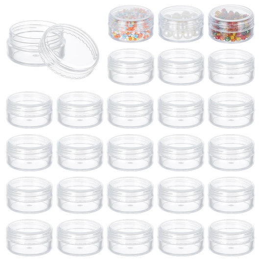 BENECREAT 30 Pack 1.47"x0.78" (10ml) Empty Clear Plastic Bead Storage Container jar with Rounded Screw-Top Lids for Beads, Nail Art, Glitter, Make Up, Cosmetics and Travel Cream