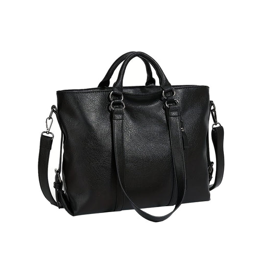 Pahajim Womens PU Leather Purse Ladies Large Work Tote Bag Designer oversize Capacity Travel Bucket Handbag (black)