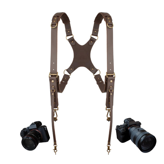 4J LEDR Camera Harness for 2 Cameras,Dual Shoulder Leather Camera Strap for DSLR/SLR,Full Grain Leather Harness,Multi Double Camera Gear Strap,Double Camera Harness for Photographers,Brown