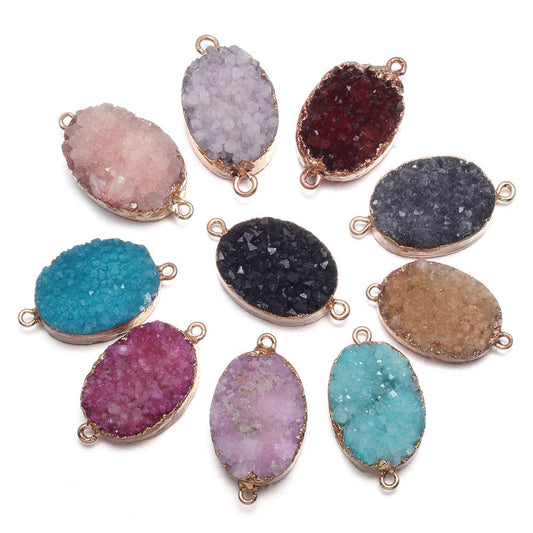 LHJ 5Pcs Natural Druzy Agate Connectors Random Color Stone Pendant Charms for Making Necklace Craft