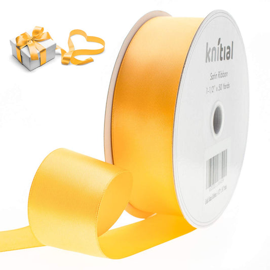 Knitial Satin Gold Ribbon 1-1/2 inch x 50 Yards Double Face Silky Satin Gold Ribbon for Gift Wrapping and Crafts