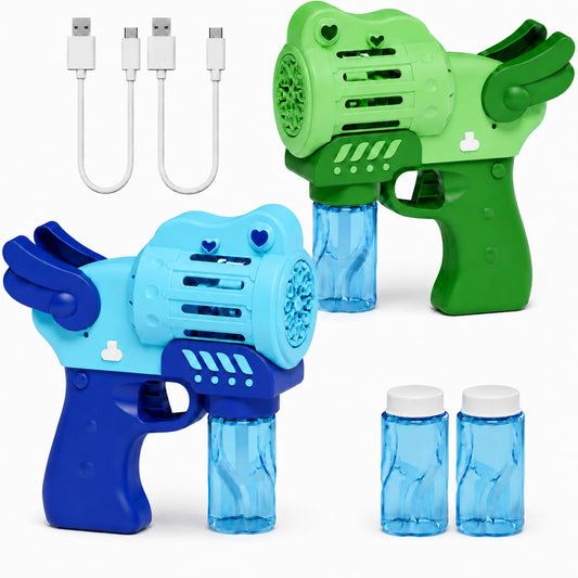 2 Pack Rechargeable Bubble Gun with 4 Bottles Solution, Bubbles Machine Blower Guns Toys with LED Lights for Toddlers Kids 3-12, Summer Toy, Party Favors, Easter, Birthday Gift