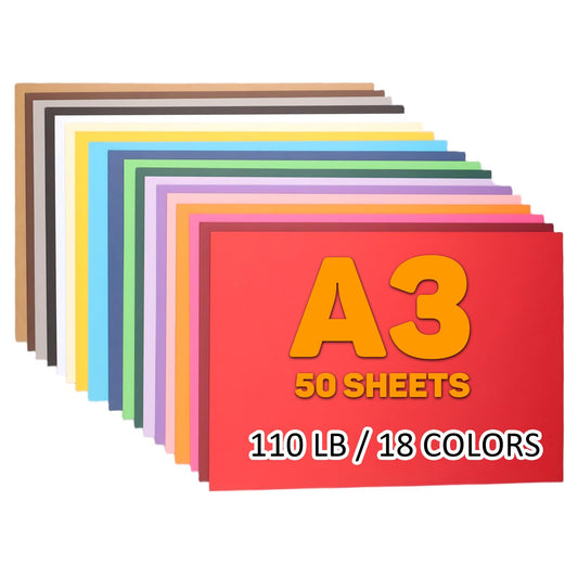 Conkoiss 50 Sheets A3 Colored Cardstock 300 GSM/110 LB Thick Construction Paper 11.69" x 16.54" Color Paper for Card Making & Arts Crafts