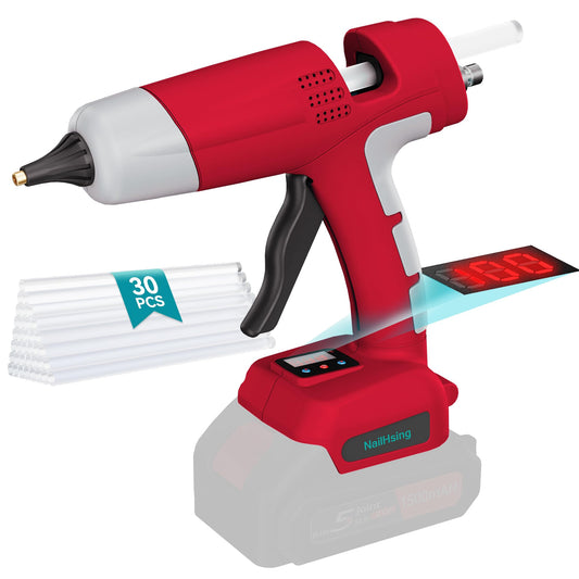 NailHsing 18V Cordless Hot Glue Gun with Temp Adjust & LCD Digital Display Fast Preheating Hot Glue Gun Full Size with 30Pcs Premium Sticks for DIY Crafts, Repair and Construction (Tool Only)