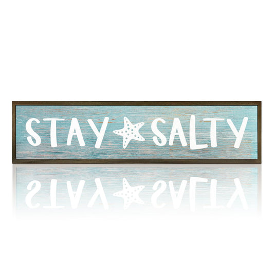 Beach Decoration, Funny Summer Decor Sign, Wall Decors Art, Ocean Coastal Home Decor for Living Room, Bathroom, Beach House Decoration, Framed Wooden Box Sign, Stay Salty Signs 17.8x4x1.2 inches 25