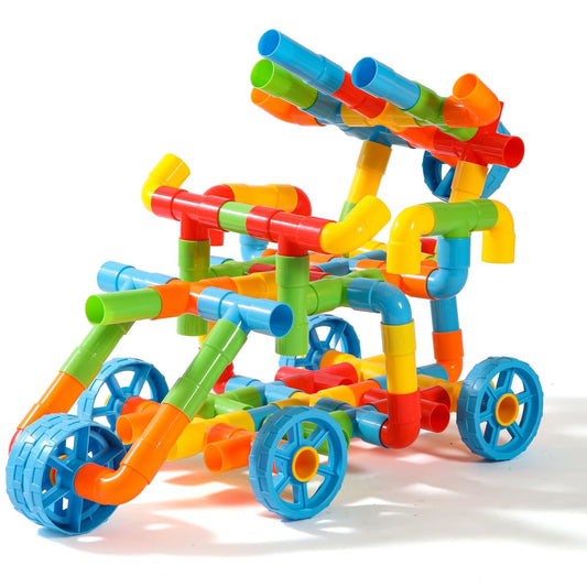 RAINBOW TOYFROG Fun Plus Size 156 Piece Pipe Building Blocks Set for Kids 4-8, Toddlers, Daycare - Educational STEM Interlocking Pipes, Tubes, Construction Blocks. Makes Variety of Cars & Push Toys