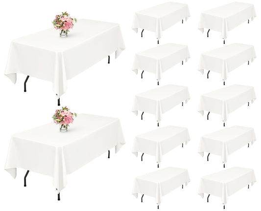Showgeous 12 Pack Ivory Rectangle Tablecloth, 60 x 126 Inch, Wrinkle & Fade Resistant, Polyester, Perfect for 8 Foot Rectangle Tables, Wedding Parties, Banquet Dinners