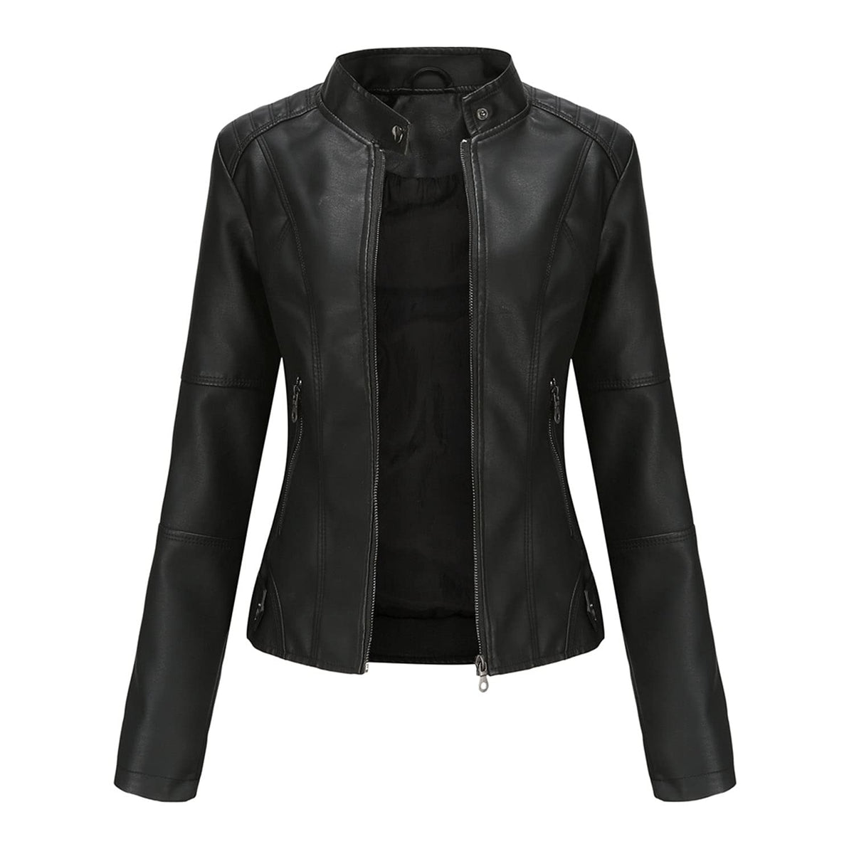 DEAR MODEL Faux Leather Jacket Women Bomber Jacket Women's Belted Motorcycle Jacket,Black,M