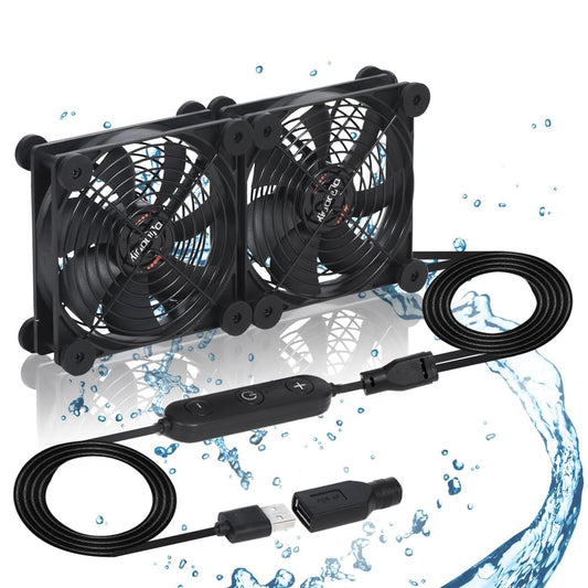 xiaoqijia 120mm 10 5V 12V IPX5 Dual Fan with Speed USB DC Waterproof Cooling Fan for Tablet TV Receiver Router DVR Xbox