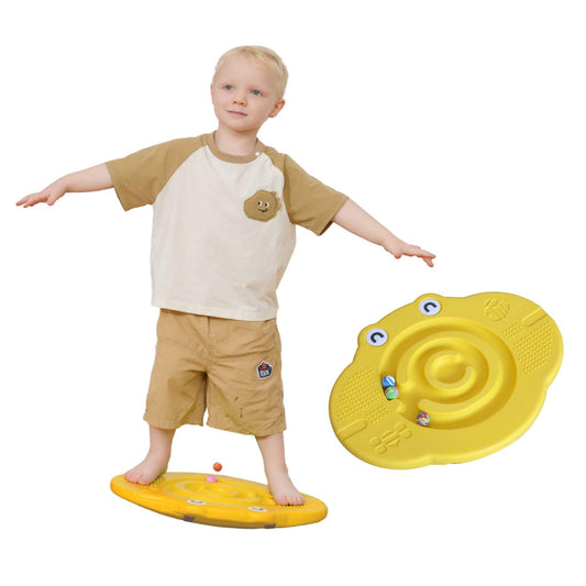 JUNGLE WELL Wobble Balance Board for Kids – Yellow Frog Design with Maze Track & Balls | Dual-Sided Sensory Rocker Board | Non-Slip Tactile Surface | Supports Up to 200lbs | Perfect for Toddlers & Parent-Child Play