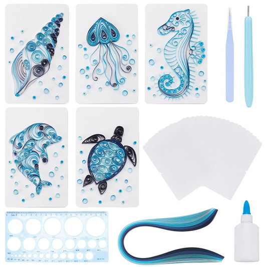 WEBEEDY Paper Quilling Kit 20 Sets DIY Sea Animals Paper Quilling Kit with Paper Quilling Strips Supplies Ocean Greeting Card Making Kits for Beginners DIY Handmade Crafts Home Room Wall Decor Gift