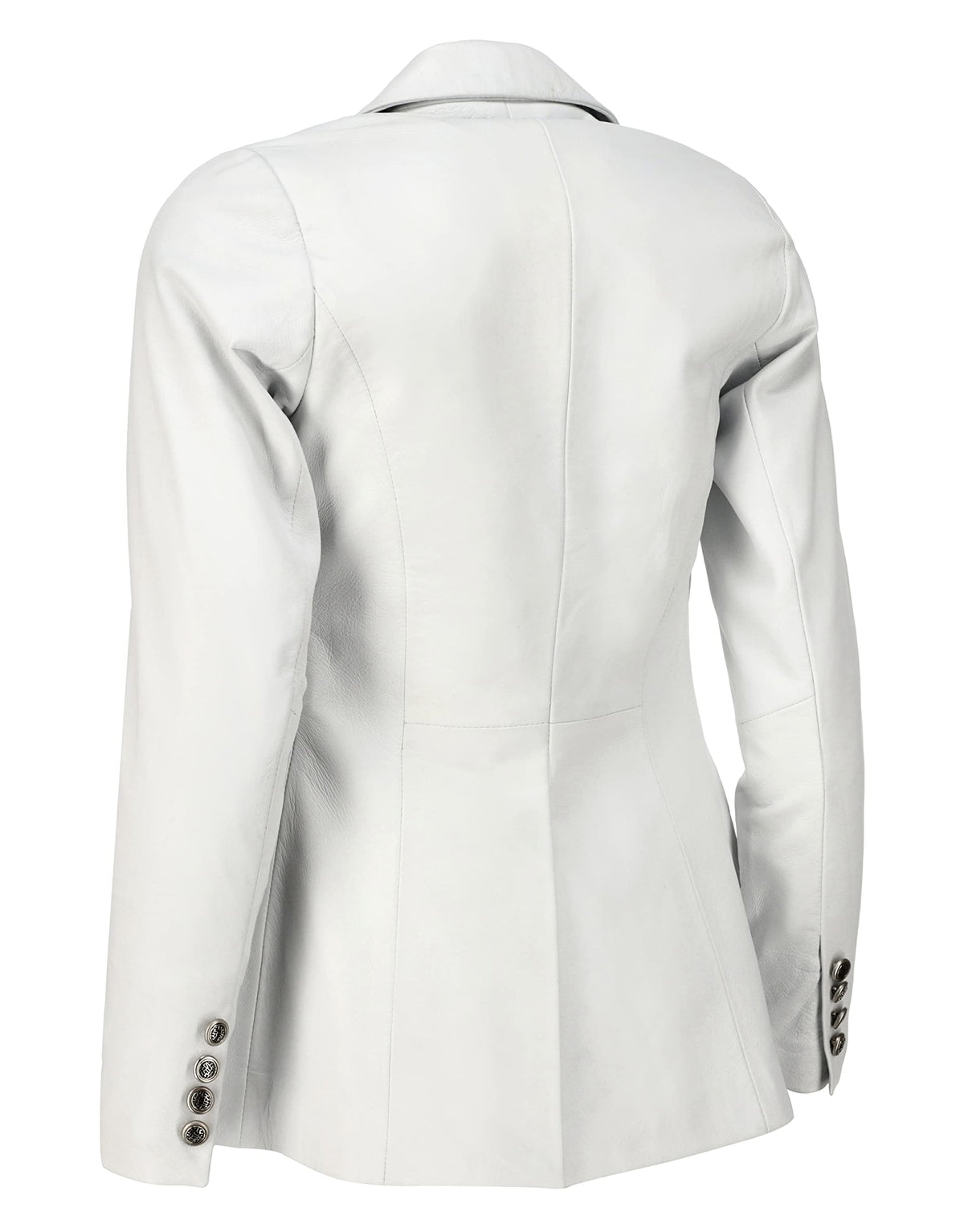 Jild Double Breasted Fancy Buttons Lambskin Leather Blazer Women - Kim Kardashian Long Sleeve Coat Style Leather Jacket Women (FC-White-XXL)
