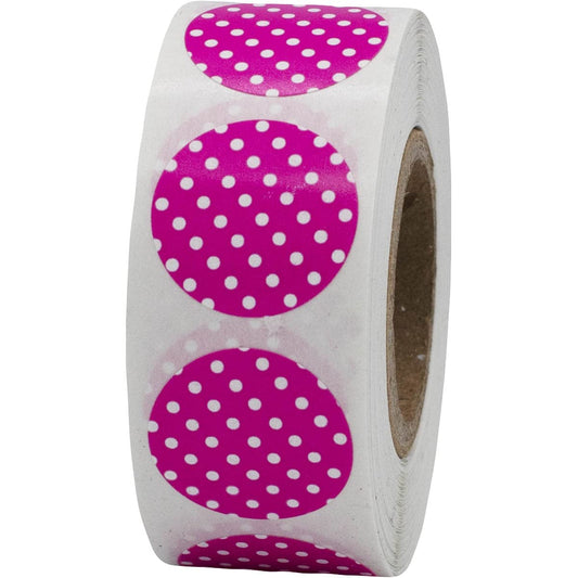 Hot Pink with White Polka Dot Color Coding Labels -3/4" Inch Round Circle Dots, 500 Total Adhesive Stickers on a Roll for Inventory and Crafting - Made in the USA
