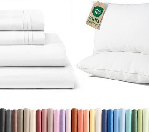 CGK Unlimited Queen Size 4-Piece Sheet Set - Soft Cotton with 2 Queen Size Bed Pillows