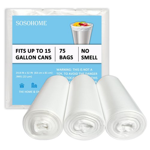 15 Gallon Trash Bags - 22 Micron Strong Tall Kitchen Office Garbage Bags, Fit Up 15 Gallon, 75 Count