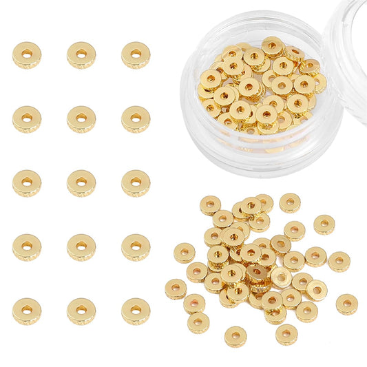 BEADIA 14K Gold Plated Disk Spacer Beads 4x1.2mm 50pcs for Jewelry Making Findings Non Tarnish