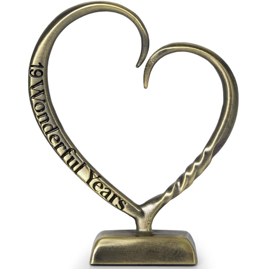BESZONE 19 Year Anniversary Bronze Gifts for Her Him Gift 19th Wedding Anniversary for Couples Wife Husband Men, Hand Forged Bronze Heart Art Keepsake Home Decor Artwork