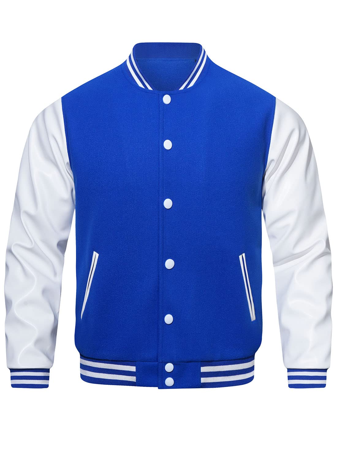 HOOD CREW Mens Varsity Jackets Faux Leather Sleeve Letterman Boys College Baseball Jacket Blue XL