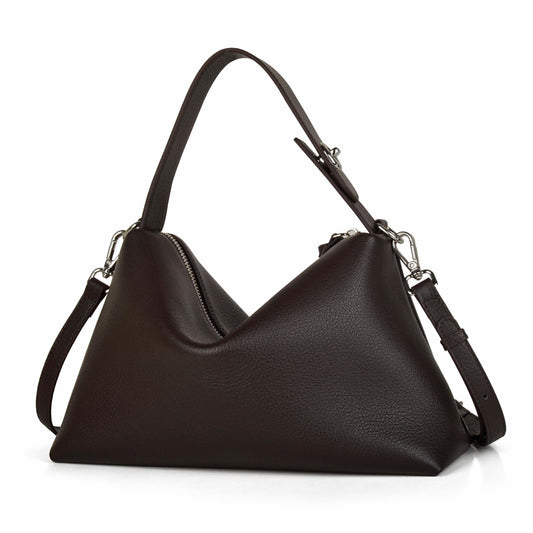DONNAIN Premium Full-Grained Leather Crossbody Bags for Women, Slouchy Shoulder Bag with Adjustable Strap and Tote Handbag (Coffee, Small)