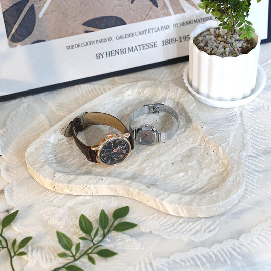 Yfstone Natural Marble Oval Jewelry Dish, Trinket Tray for Ring & Earring Holder, Vanity/Nightstand Decor with Unique Natural Veins, Gift for Women/Mom/Daughter