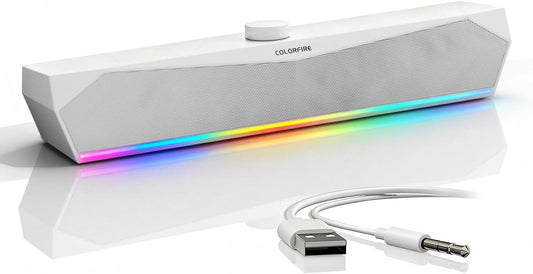 Colorful 3.5mm Gaming Soundbar,Computer SoundBar for PC,USB Speakers,RGB Touch Lights,USB-C/A Powered Input, Compact