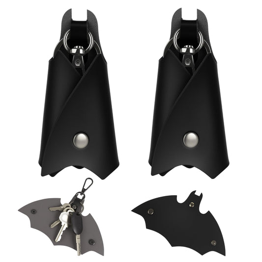2 Pack Leather Keychain Bat Shape Car Key Fob Case, Fashion Key Ring Cover Holder for Men Women