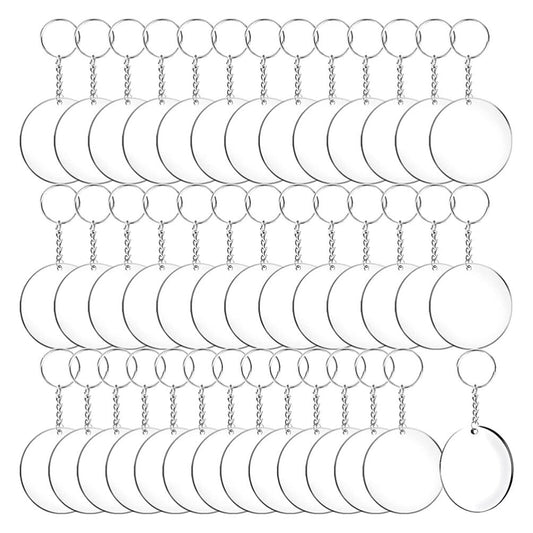 EXCEART 40 Sets Acrylic Keychain Blanks with Key Chain Rings 2.55 Inch Ornaments Blanks with Holes Clear Discs Circles for DIY Crafts Projects