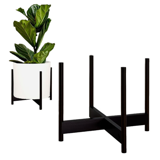 Fox & Fern Bamboo Plant Stand — 14.9 Inch Fixed Size Wooden Mid Century Planter Stand for Indoor Planters (Not Included); Extra Large Flower Pot Holder for Indoor Big Pots; Plug In Design; Dark Bamboo