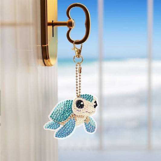 YUE ZHE 6 PCS Sea Turtle Diamond Art Kits for Adults Double Sided Diamond Art Keychains Animal DIY 5D Painting Keychains Kits for Adults Beginners DIY Crafts