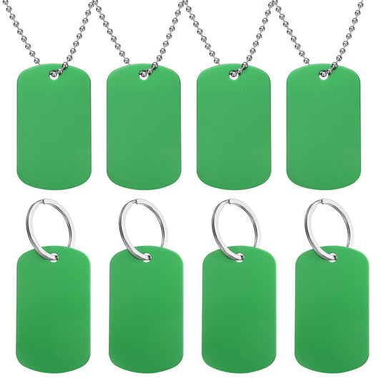 uxcell 8Pcs Aluminum Blank Dog Tags, 50mm Shield Metal Stamping Blank Tags with Chains and Loops for Pet Necklace Decorative DIY Craft, Green