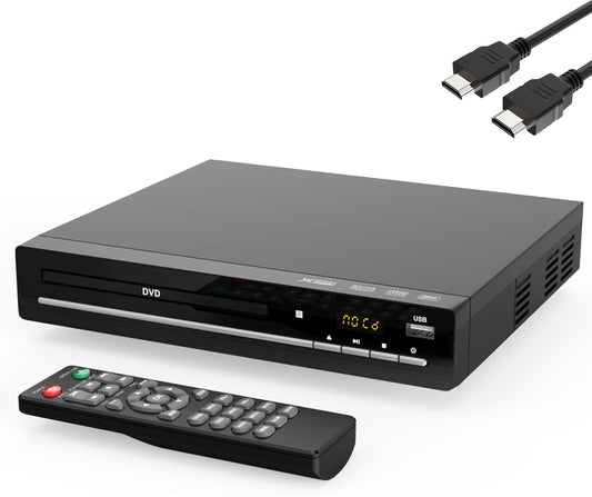 Wxjwyt 1080p Region Free DVD Player with HDMI Upscaling, Compact Multi-Format CD/DVD/USB Player for Smart TV, Plays All