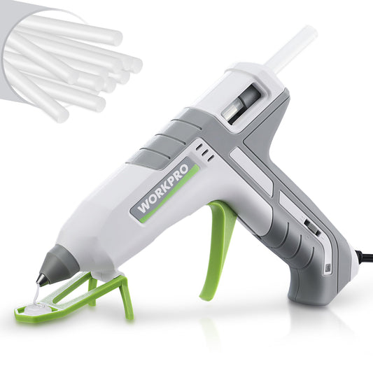 WORKPRO Hot Glue Gun Full Size - 60/100W Dual Temp Glue Gun and Sticks Set with 10 PCS Glue Sticks (7/16") - 90S Fast Preheating Hot Glue Gun Kit for Construction, Crafting, DIY and Repairs - White