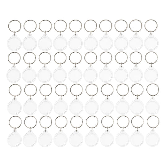 ROHIJALE 40Packs Clear Round Photo Keychains Outer diameter 1.57 Inch DIY Acrylic Blank Keychain Inserts Transparent Plastic Photo Frame Key Ring for Personalized Picture, Logo, or Crafts