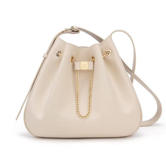 ELLE Purses for Women Genuine Leather Bucket Bag Chain Drawstring